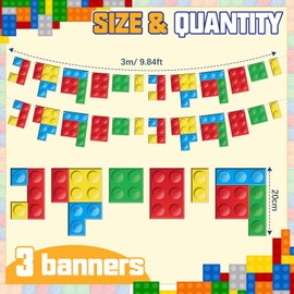 Faccito 3 PCS Colorful Blocks Banner Garland Decoration - Building Blocks Party Banner for Event Game Night Birthday Decor Indoor Outdoor
