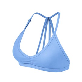 YEOREO Workout Sports Bras for Women Padded Strappy Open Back Gym Bra Lorelie Light Impact Criss Cross Yoga Crop Top Ice Blue XS