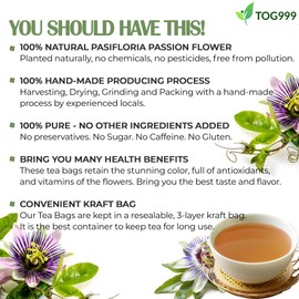 120 Pasiflora Pasion Flower Tea Bags, 100% Natural & Pure Pasiflora Passion Flower. Passion Flower Herbal Tea. Pasiflora Flower Tea. No Sugar, No Caffeine, No Gluten, Vegan.