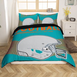 Erosebridal Football Sports Bedding 2Pcs American Football City Theme Comforter Cover for Kids Boys Girls Watercolor Grunge Football Player Duvet Cover Twin, Zipper Closure (Miami)