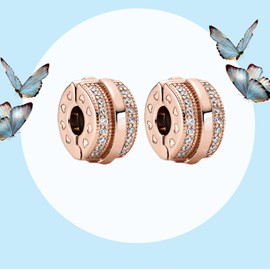 MGIUL Rose Gold Heart Pavé Clip Stopper Charms 2 Pieces Pendant for Bracelets Necklaces 925 Sterling Silver Pendant Beads Jewellery Gift for Women