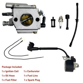 NewJ's Carburetor with Ignition Coil Fuel Line Filter Fit for STIHL Chainsaw 038 MS380 MS381 038 AV Super Magnum