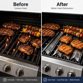 Stainless Steel Grill Heat Tents, Universal Burner Covers for Gas Grills, BBQ Flame Tamers Replacement Heat Plates for Even Heat Distribution