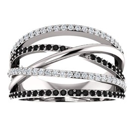 Sdouefos 925 Sterling Silver Shiny Black Gem Ring Cubic Zirconia Rings CZ Diamond Multi Row Ring Eternity Wedding Bridal Jewelry Gifts Women Size 6-10 (L 1/2)