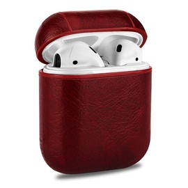 MroTech Compatible with Pods Case Red Leather Case PU Leather Case Vintage Protective Case Shockproof Slim and Lightweight Leather Case Cover Compatible with Pods Charging Dark Red