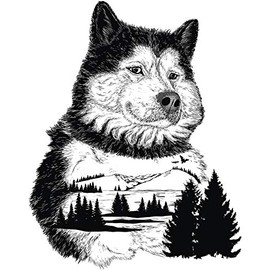 Beautiful Wolf Nature Scene Meadow Mountain Tree Cartoon Vinyl Sticker (4" Tall, Plain)