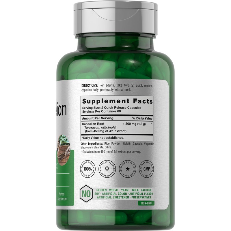 Horbäach Dandelion Root Supplement | 120 Capsules | Non-GMO, Gluten