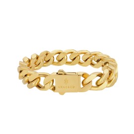 KRKC&CO 12mm/14mm Cuban Link Curb Bracelet for Men, 18K Gold/White Gold Miami Mens Bracelets, Durable Urban Street-wear Hip Hop Bracelet for Men (12mm-18K Gold, 8.0 Inches)