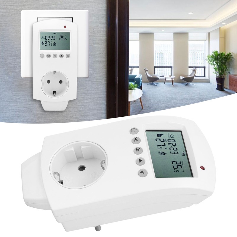 Plug‑in Thermostat LCD Programmable Heating Temperature Controller 16A