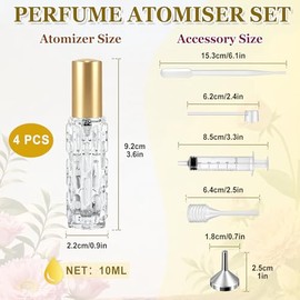 Qufiiry 4 x 10 ml Perfume Atomiser, Refillable, Mini Perfume Bottles for Filling with Leak-proof Aluminium Lid, Fine Atomiser Perfume for Travel, Office and Handbag (Gold)