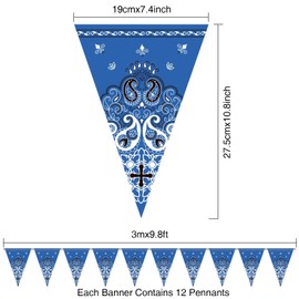 5 Pack Western Cowboy Party Decorations Bandana Pennant Banner Wild West Decor Western Cowboy Themed Yee Haw Country Party Decoration Supplies 9.8 x 5 ft(Blue Paisley)