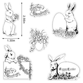 Hying Happy Easter Bunny Eggs Clear Stamps for Card Making, Cute Rabbits Stamps Easter Words Banner Rubber Stamps Transparent Seal for DIY Scrapbooking Photo Album Decorations Supplies