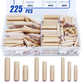 225pcs 6/25" 5/16" 3/8" Wooden Dowel Pins, Wood Plugs Wooden Dowels Rods Grooved Wood Pins for Crafts Furniture Cabinets Model Making (6mm 8mm 10mm)
