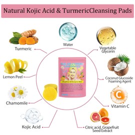 eveloria Turmeric Kojic Acid Cleansing Pads, Vitamin B5, Vitamin C Helps Balance Skin, 40 Sugar Turmeric Cleansing Pads for Face