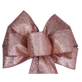 Rose Gold Glitter Glimmer Wired Holiday Wreath Bow (8, Large)