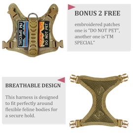 nanappice Tactical Cat Harness and Leash for Walking Esacpe Proof,Adjustable Soft Mesh Large Cat Vest with Rubber Handle Easy to Control,Molle Patches