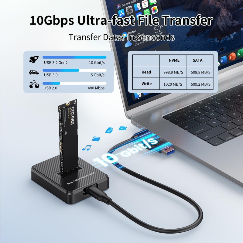 M.2 to USB Adapter - 10Gbps External NVMe SSD Reader