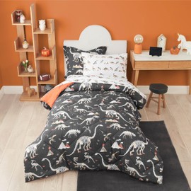 PPOLCA Grey Dinosaur Twin Comforter for Boys, 5 Pieces Kids Bedroom Bedding Set with Sheets and Pillowcase, Super Soft Lightweight for All Seasons, Machine Washable