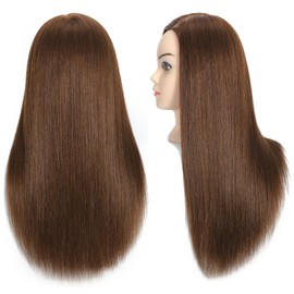 VEELTRAS Training Head Human Hair Mannequin Head Styling Head Professional Doll Head with Free Clamp(18 inch,.Brown)