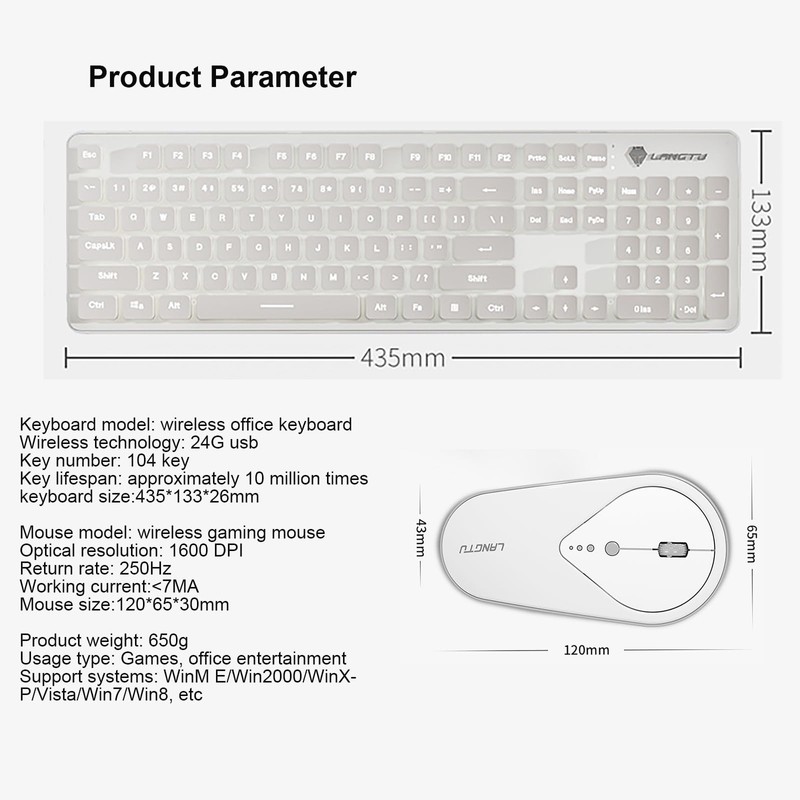 Wireless Keyboard and Mouse Combo, Rechargeable Metal Full Size Mute