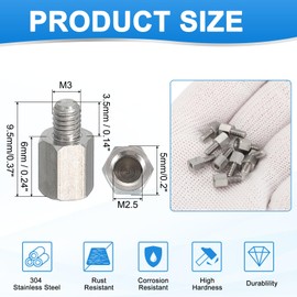 PATIKIL Standoff Screws, 10pcs M3x3.5mm Male to M2.5x6mm Female 304 Stainless Steel Thread Reducing Hex Standoff Spacer Screw Nuts Thread Adapters Reducer Extender Conversion Fasteners