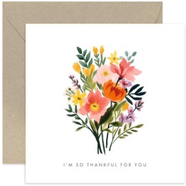 Old English Co. Floral Thankful For You Card for Friends and Family - Cute Flower Artwork Friendship Card for Women - Thank You Card For Mum, Sister, Cousin, Auntie, Friend | Blank Inside Envelope