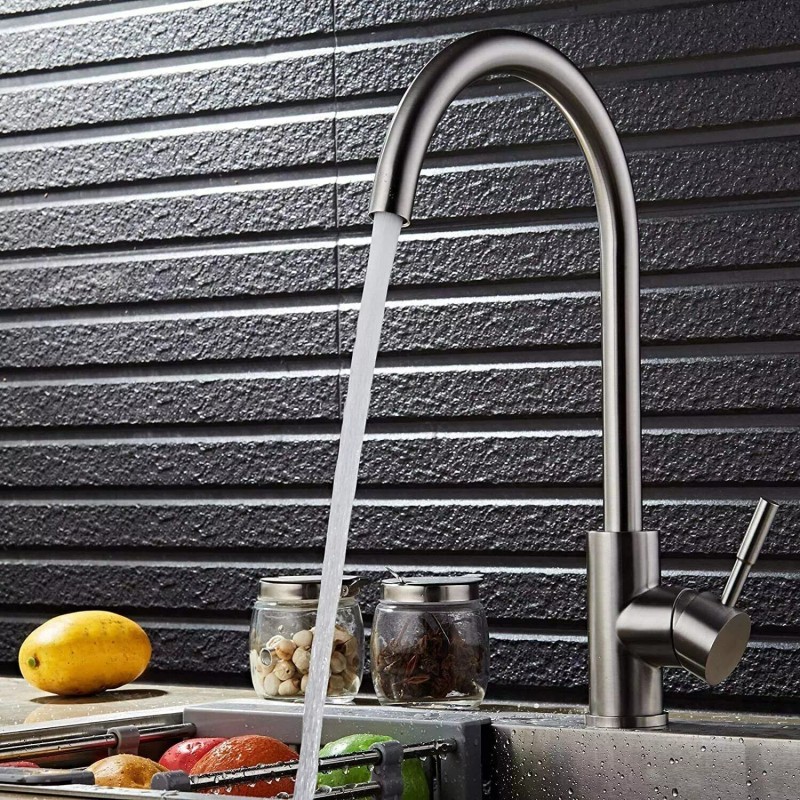 Etechydra Single Hole Brushed Nickel Stainless Steel High Arc Kitchen