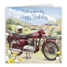 Hunts England - Vintage Motorbike Artistic Birthday Card For Him - Wishing You A Very Happy Birthday - Classic Motorcycle - Stunning Adult Male Birthday Card - Milo's Gallery Collection - Steam Train