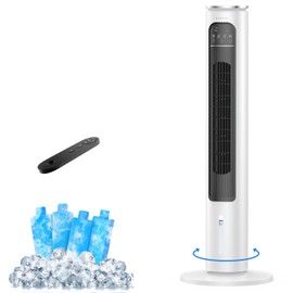 Windowless Portable Air Conditioners, 37.3’’ Evaporative Air Cooler w/Remote, 2.5L Removable Water Tank & 4 Ice Boxes, 12H Auto-off, 70° Oscillating, Quiet Cooling Tower Fan For Bedroom Home Office