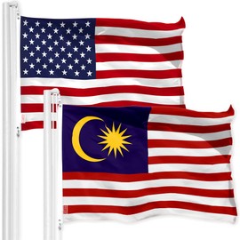 G128 Combo Pack: American USA Flag 3x5 Ft & Malaysia Flag 3x5 Ft, Both Printed 150D Polyester, Indoor/Outdoor, Brass Grommets