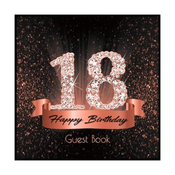 18 Happy Birthday: Guest Book I Festive Shiny Diamond Rose