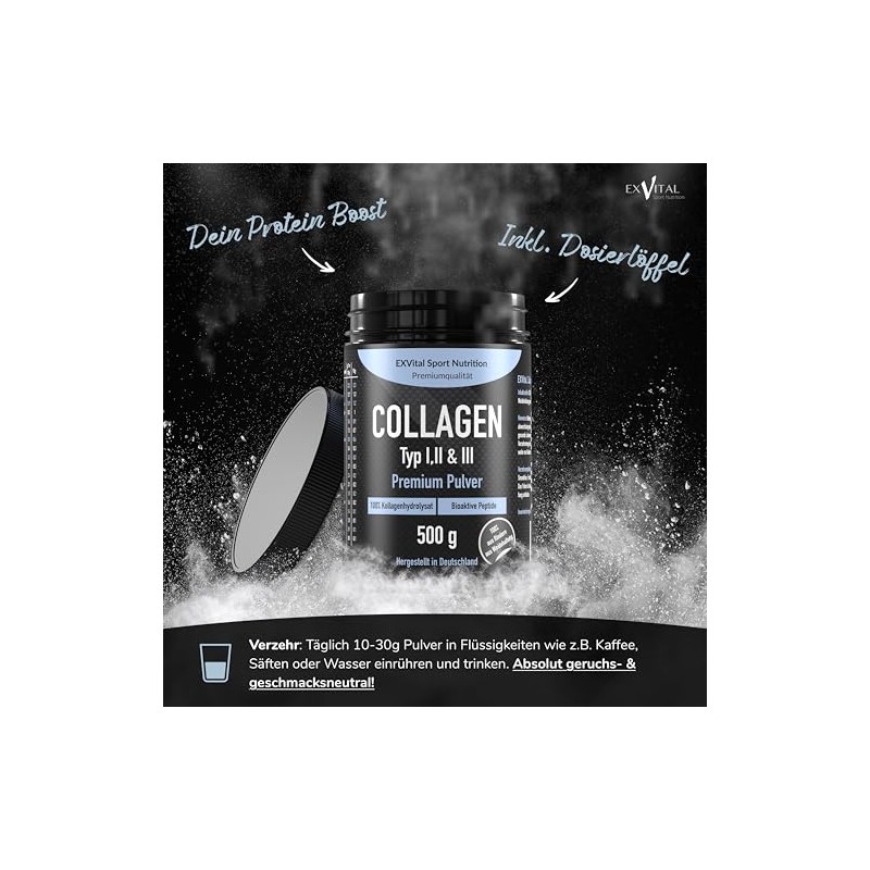 Collagen Powder, 500 g, Bioactive Collagen Hydrolysate Peptides, Protein Powder,