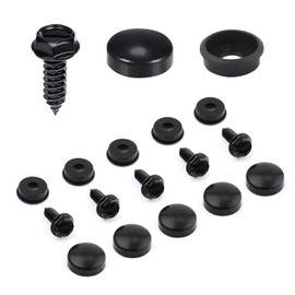 18pcs Stainless Steel License Plate Screws and Caps Cover Screw Gaskets License Plate Bolts Fasteners Kit Anti-Theft for Domestic Cars Motorcycles Trucks SUVs (Black)