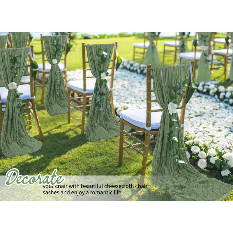 REWOMC 50 PCS Cheesecloth Chair Sashes, 15.7x70 Inch, Sage Green