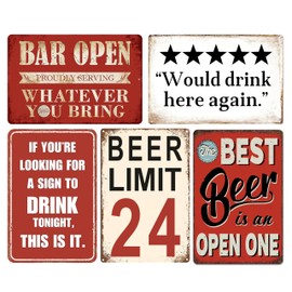5-Pack Vintage Metal Bar Sign Set - Funny Bar Signs Decorations for Home, Man Cave & Garage Decor Basement Gifts For Home Bar Shop 8×12 Inch