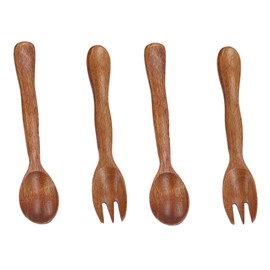 4pcs Wooden Spoons and Forks Japanese Wooden Spoons Fork Utensil Set Spoon Fork Cutlery Set Dinner Utensil Set Kitchen Wooden Tableware Wood Flatware Set for Stirring Eating