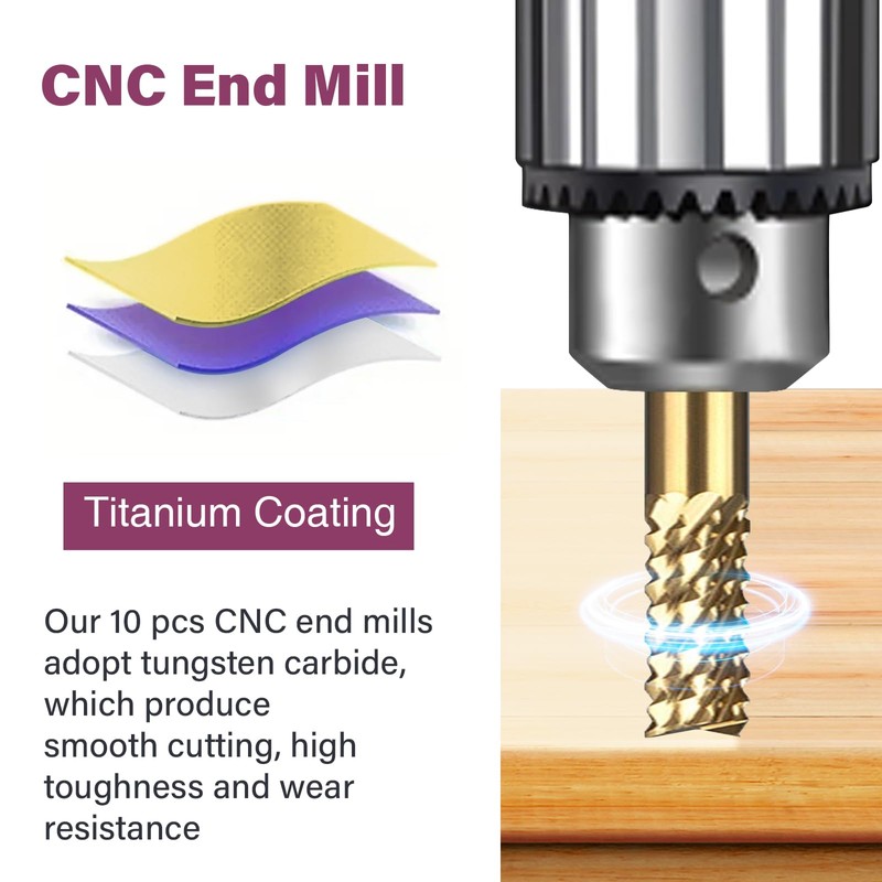 Titanium Coated Engraving Milling Cutter Carbide Bits, 0.8-3mm, 1/8'' Shank,