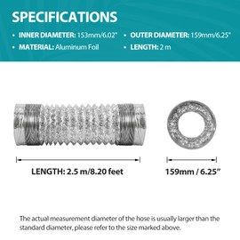 HG Power 150 mm Aluminium Foil Hose Length 2 m Flexible Exhaust Hose Made of Aluminium Pipe Flex Hose with 2 Hose Clips for Extractor Hood Pipe Fan