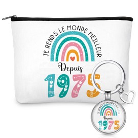 Perthlin Birthday Gift Set for Women Cosmetic Bag and Keyring Gift with Year and Rainbow Travel Gift for Mother Grandmother Colleague Nurse, 1975, 1975, 50 years