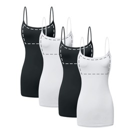 Sugar Sunday 4 Pack Long Cotton Camisole Tank Top with Built in Bra for Women Basic Cami with Shelf Bra Tank Tops Undershirt Multicolor-02 Small