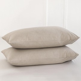 MooMee Bedding Pillowcases Pack of 2 100% Washed Cotton Linen Like Textured Breathable Durable Soft Comfy (Heathered Tannish Linen Grey, Queen)