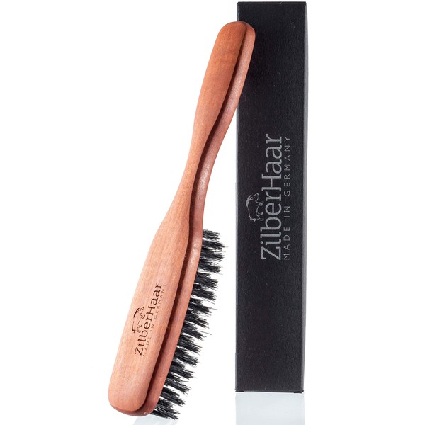 ZilberHaar - Long Hair & Beard Brush - Made from Stiff First-Cut Boar Bristles and Pear Wood - Perfect Beard Care for Men - Suitable for All Beard Balms and Beard Oils - 8"