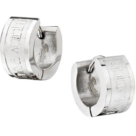 Forbidden Body Jewelry Stainless Steel Engraved Roman Numeral Wide Huggie Hoop Earrings for Men, Metal