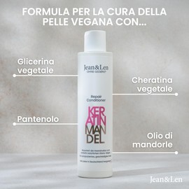 Jean & Len Conditioner Repair Keratin & Almond, per capelli danneggiati, doma il crespo e dona lucentezza, con cheratina vegetale, senza parabeni e siliconi, vegan, 300 ml
