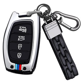 SANRILY Luminous 4 Button Key Fob Cover Case Fit for Hyundai Elantra 2022 2021 Elantra GT Ioniq Sonata Tucson Keyless with Keychain Silver