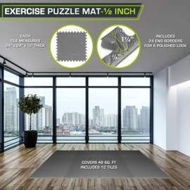 ProsourceFit ProsourceFit Puzzle Exercise Mat ? in, EVA Interlocking Foam Floor Tiles for Home Gym, Mat for Home Workout Equipment, Floor Padding for Kids, Grey, 24 in x 24 in x ? in, 48 Sq Ft - 12 Tiles
