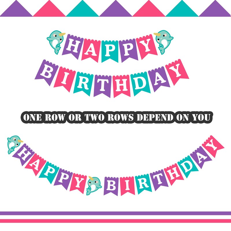 Narwhal Happy Birthday Banner, Girl Purple Pink Tiffany Blue Birthday
