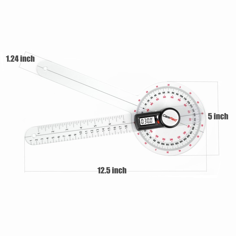 GemRed 12" Digital Goniometer for Joint Range of Motion ROM