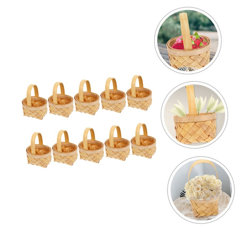 STOBAZA 2sets Tiny Woven Baskets Miniature Flower Baskets Seagrass Wedding