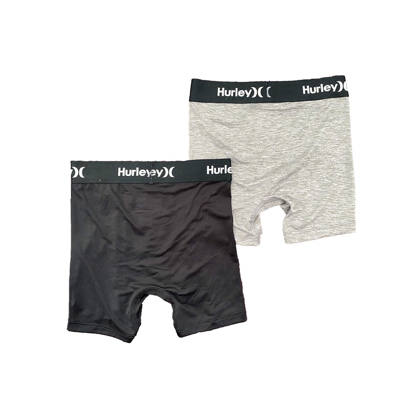 Hurley Boys' Classic Boxer Briefs (2-Pack), Grey/Black, M